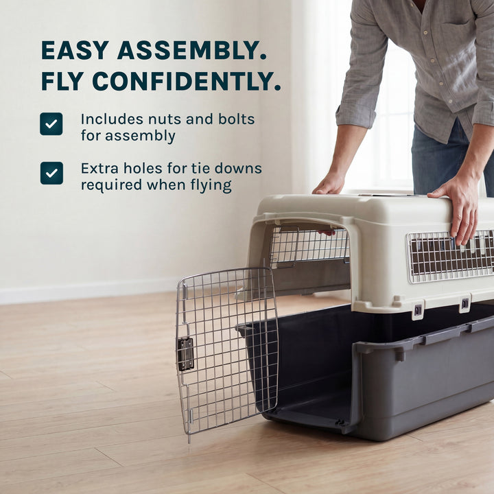 Airline Approved Plastic Dog Kennel with Wheels, Large