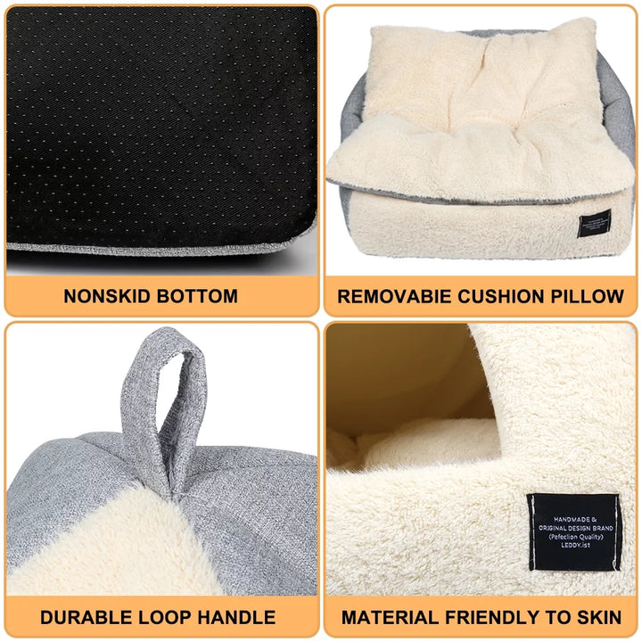 Pet Beds Medium 2-In-1 Cozy Cat Bed with Removable Cushion, Silver Gray