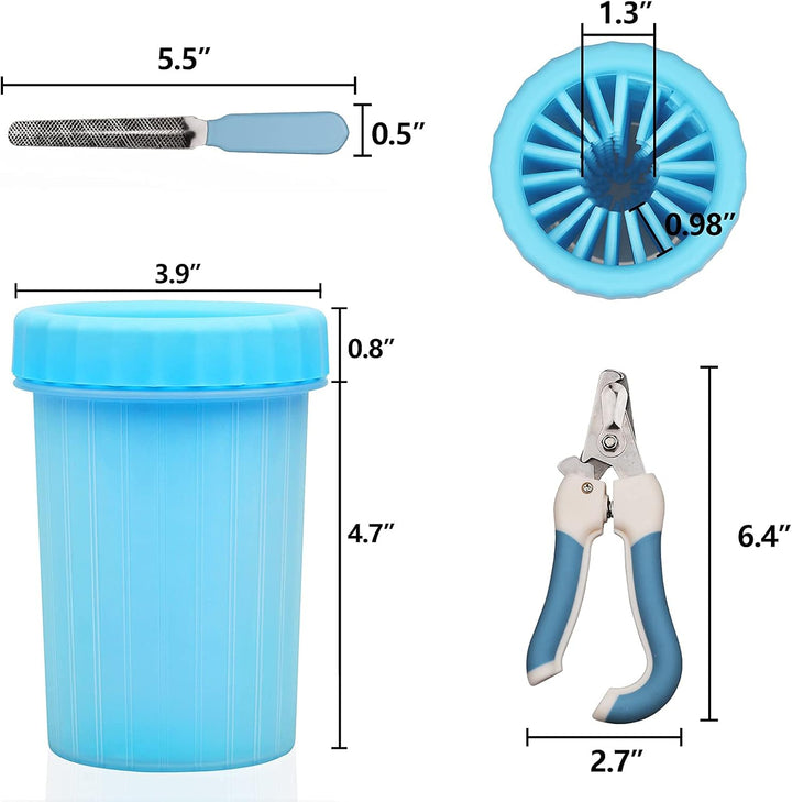 Dog Paw Cleaner with Pet Nail Clippers Pet Shedding Grooming Set 360º Portable Self-Cleaning Washer Cup Muddy Paws Pet Foot Cleaning Brush Cleaner for Large Dogs