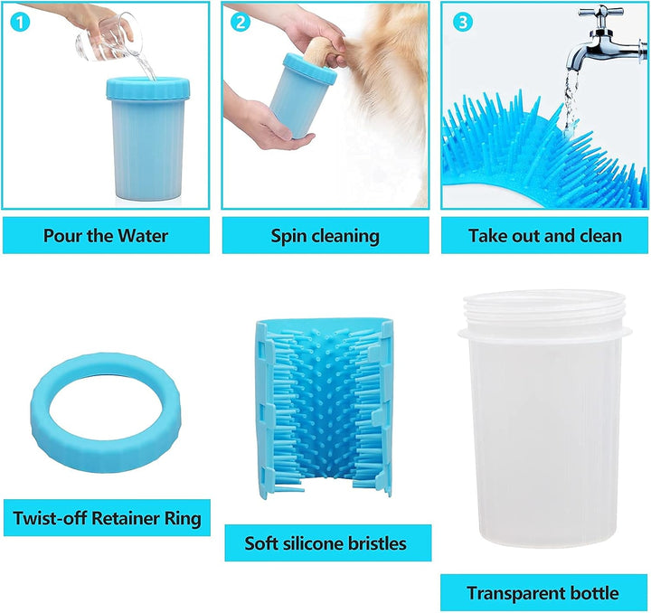 Dog Paw Cleaner with Pet Nail Clippers Pet Shedding Grooming Set 360º Portable Self-Cleaning Washer Cup Muddy Paws Pet Foot Cleaning Brush Cleaner for Large Dogs
