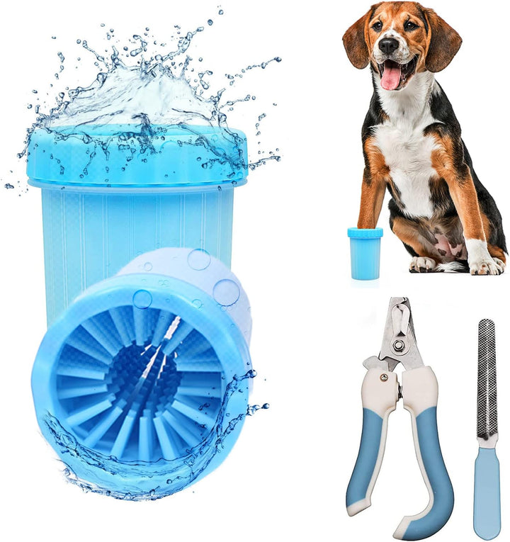 Dog Paw Cleaner with Pet Nail Clippers Pet Shedding Grooming Set 360º Portable Self-Cleaning Washer Cup Muddy Paws Pet Foot Cleaning Brush Cleaner for Large Dogs